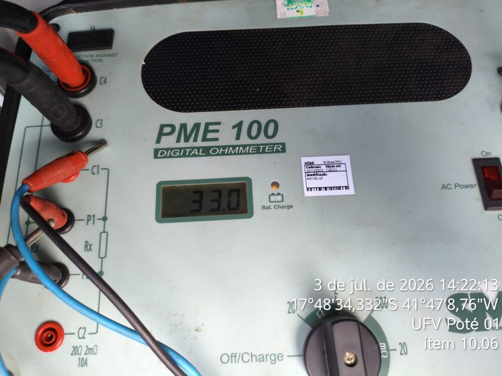 Micro-ohmímetro medindo resistência de contato